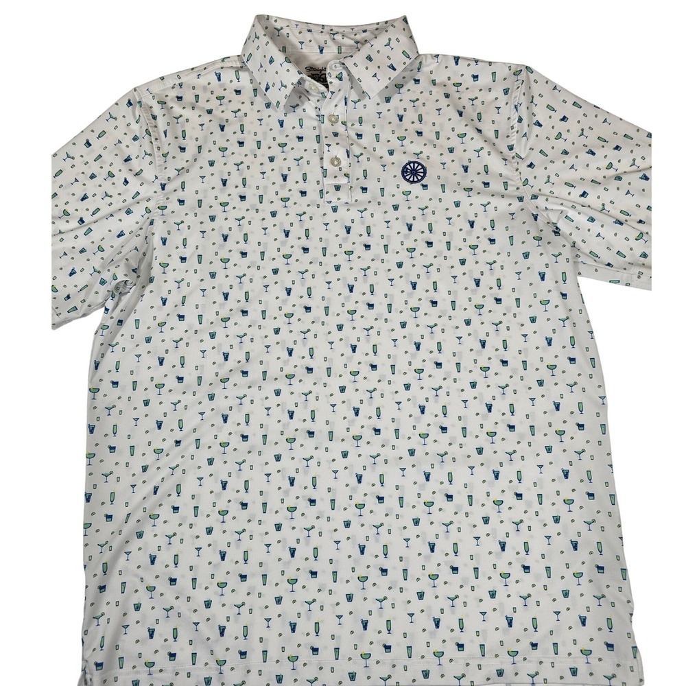 Straight Down Performance Mens Large White Cocktail Print Golf Polo Shirt L